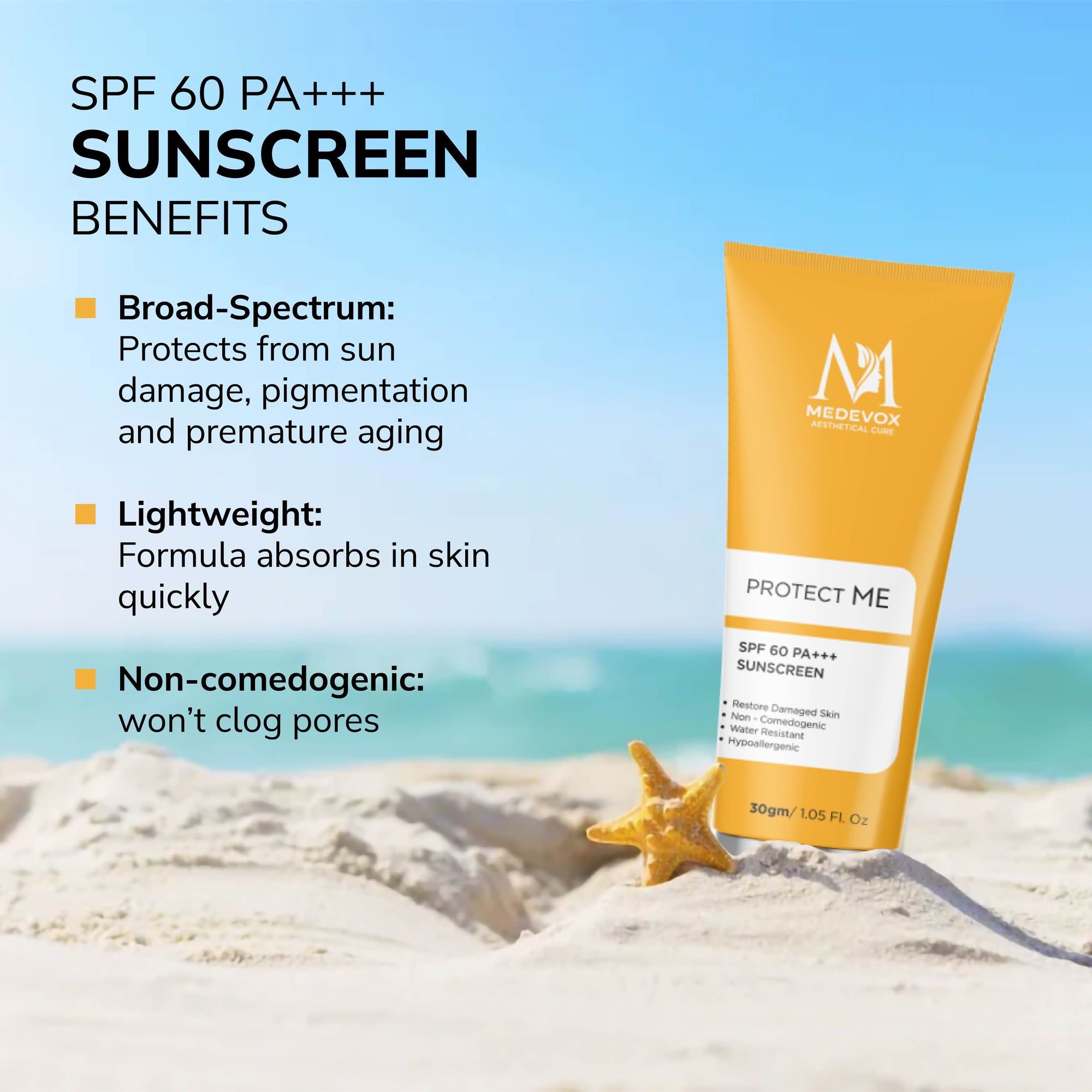Protect Against Sun Damage - UVA and UVB Rays| Protect ME SPF 60 - Medevox